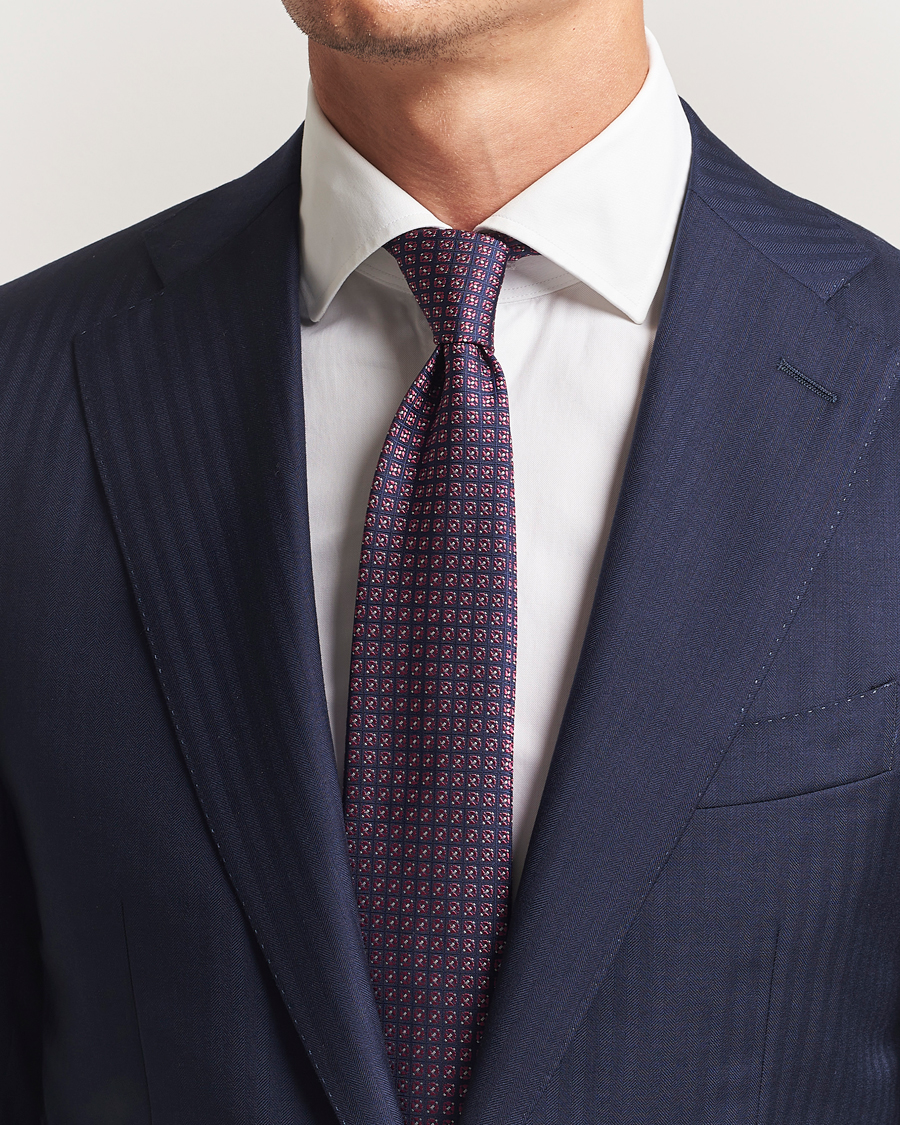 Herr | Slipsar | Canali | Jacquard Silk Tie Navy/Pink