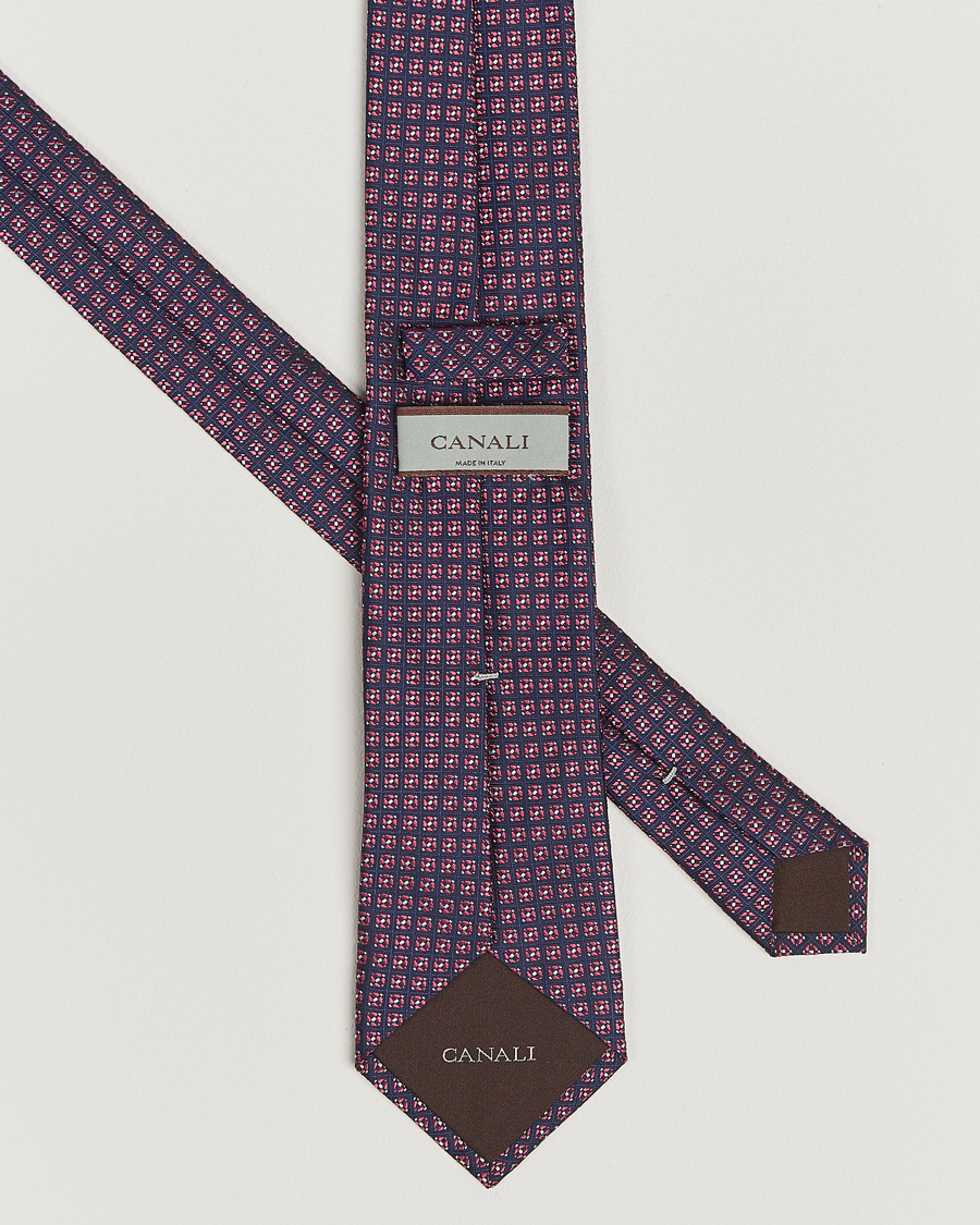 Herr | Slipsar | Canali | Jacquard Silk Tie Navy/Pink