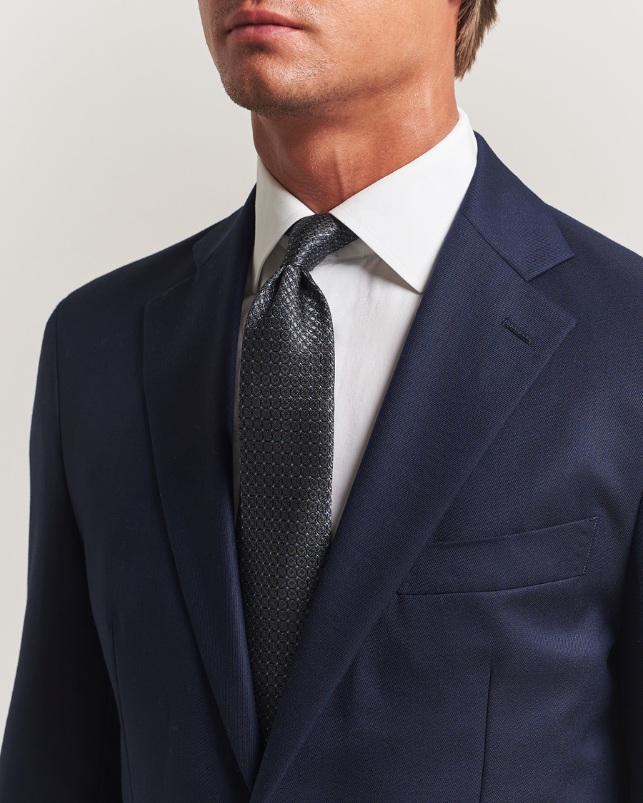 Herr | Slipsar | Canali | Jacquard Silk Tie Navy
