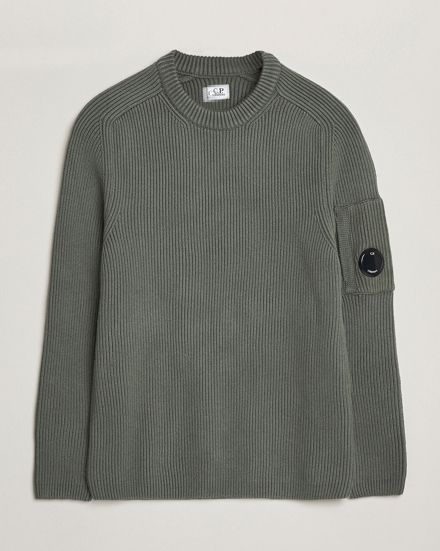 Herr | Tröjor | C.P. Company | Full Rib Knitted Cotton Crew Neck Grey