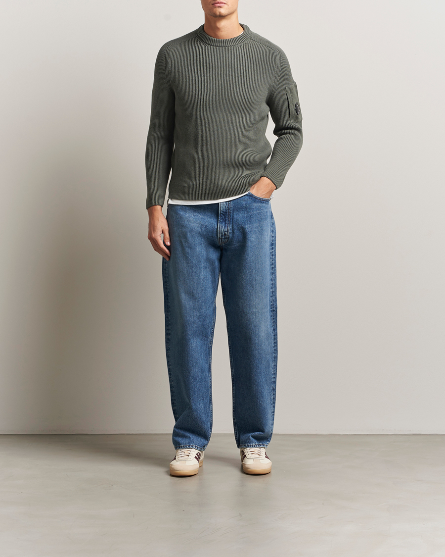 Herr | Tröjor | C.P. Company | Full Rib Knitted Cotton Crew Neck Grey