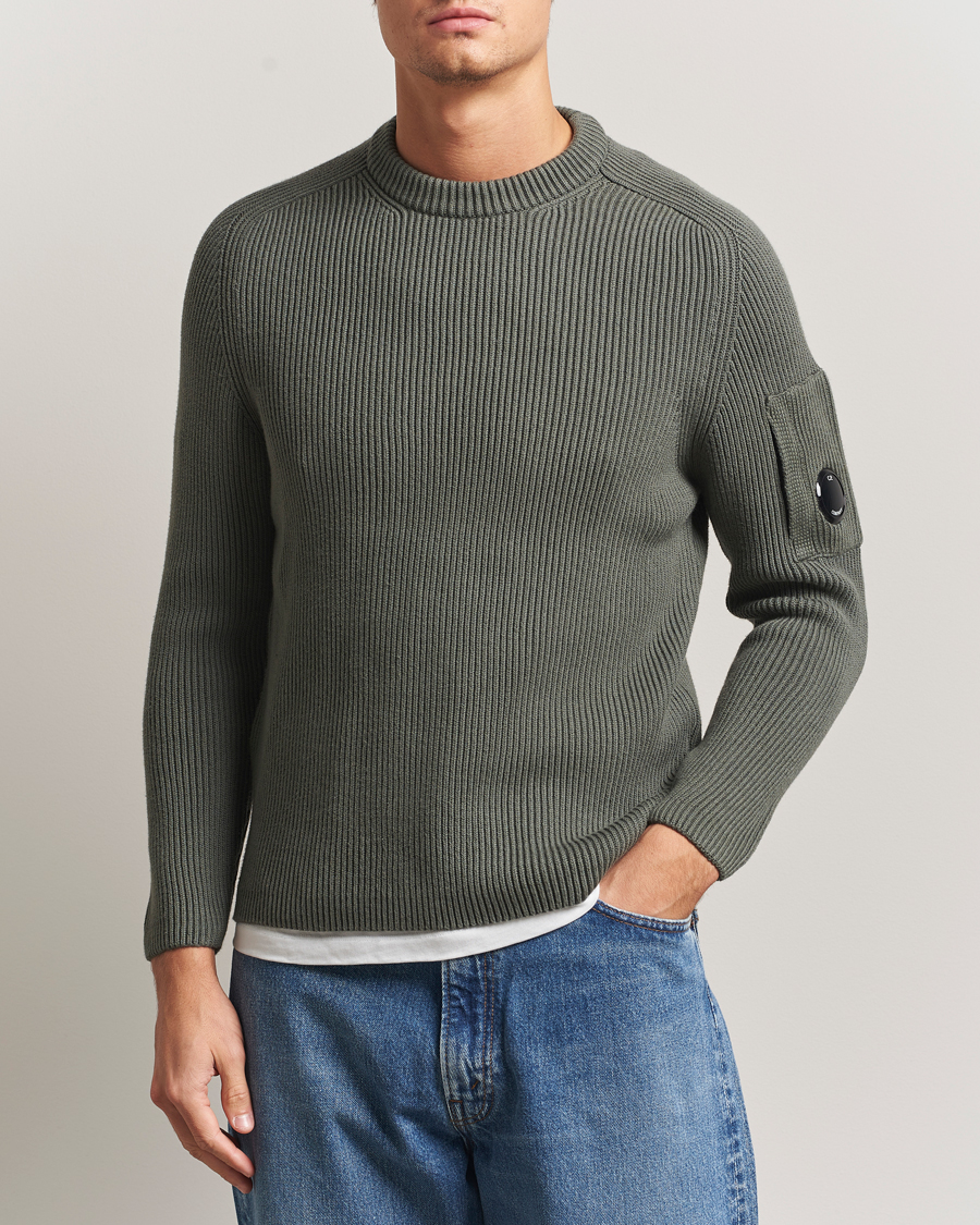 Herr | Tröjor | C.P. Company | Full Rib Knitted Cotton Crew Neck Grey