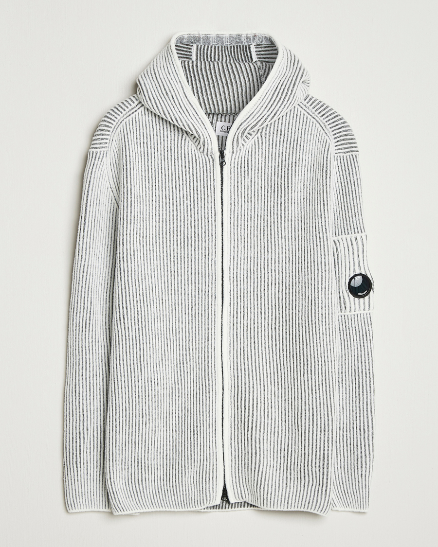 Herr | Tröjor | C.P. Company | Knitted Full Zip Hood White/Grey