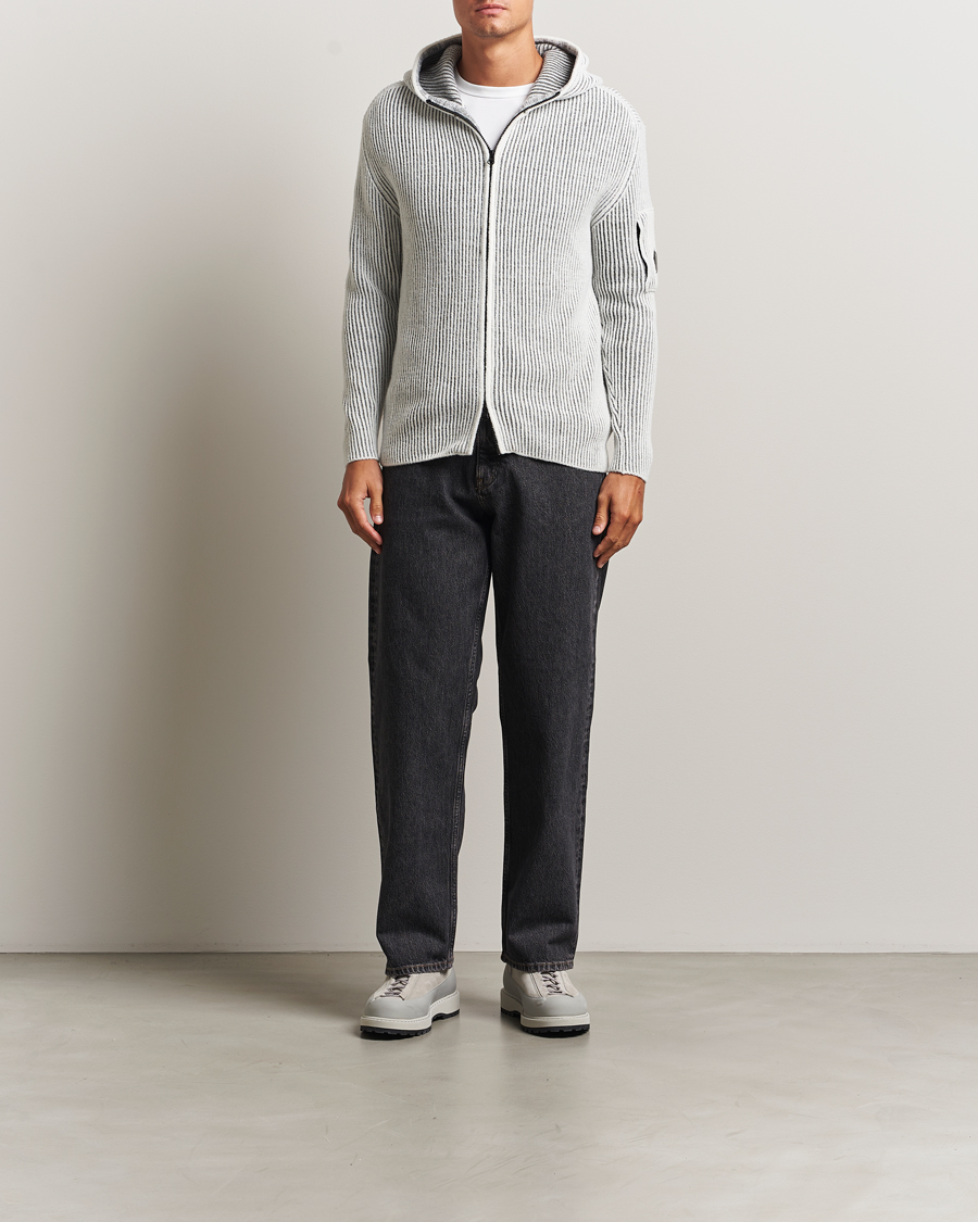 Herr | Tröjor | C.P. Company | Knitted Full Zip Hood White/Grey