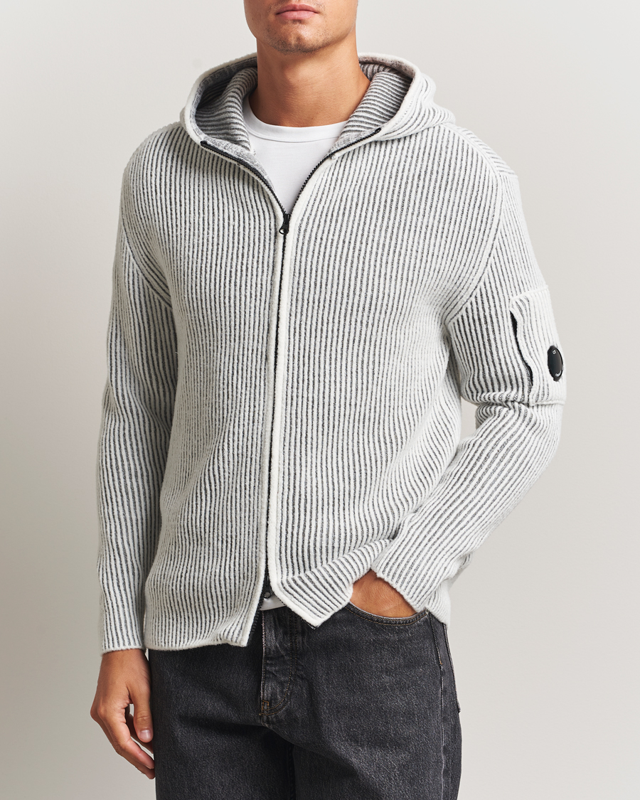 Herr | Tröjor | C.P. Company | Knitted Full Zip Hood White/Grey