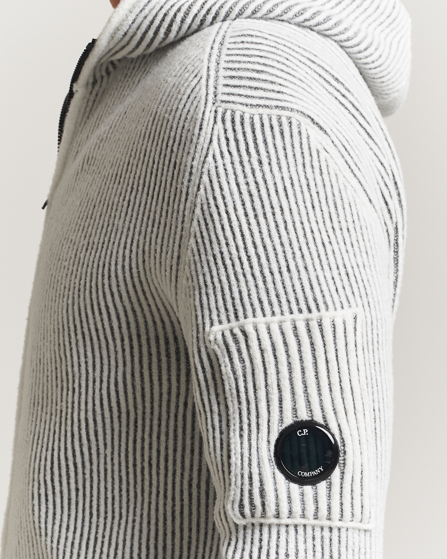 Herr | Tröjor | C.P. Company | Knitted Full Zip Hood White/Grey