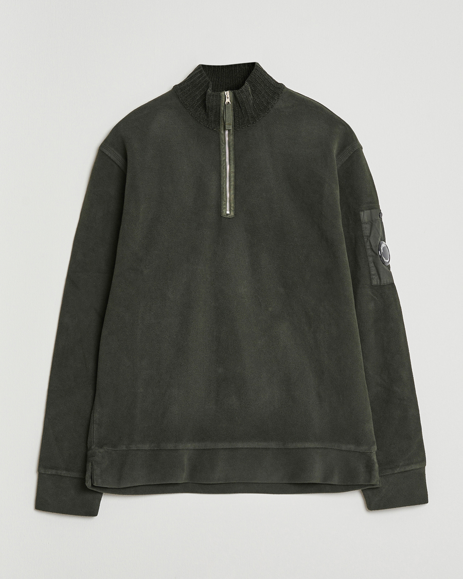 Herr | Tröjor | C.P. Company | Brushed Emerized Diagonal Fleece Half Zip Dark Green