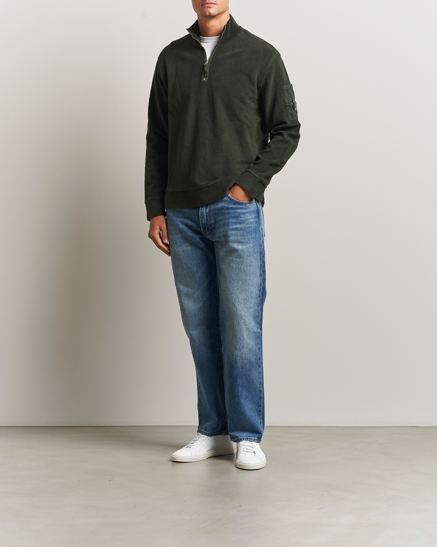 Herr | Tröjor | C.P. Company | Brushed Emerized Diagonal Fleece Half Zip Dark Green