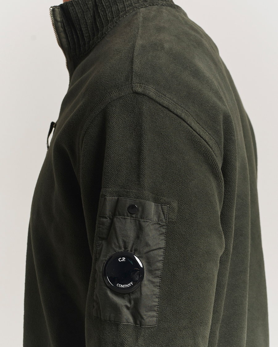 Herr | Tröjor | C.P. Company | Brushed Emerized Diagonal Fleece Half Zip Dark Green