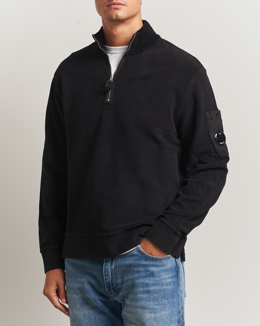 Herr | Tröjor | C.P. Company | Brushed Emerized Diagonal Fleece Half Zip Black