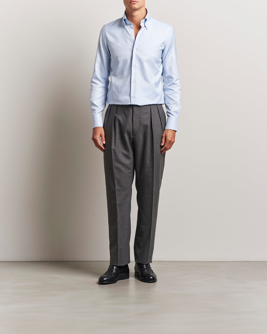 Herr | Skjortor | Finamore Napoli | Milano Slim Oxford Button Down Shirt Light Blue