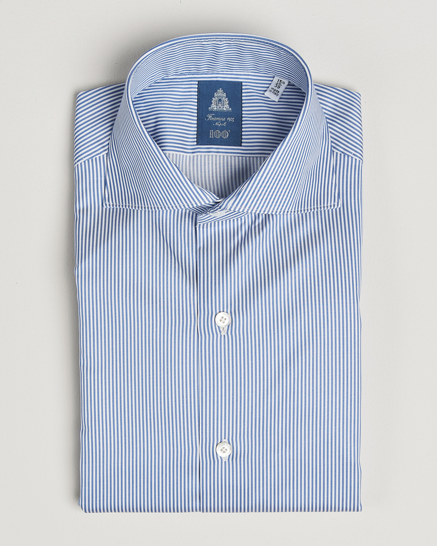 Herr | Skjortor | Finamore Napoli | Milano Slim Cotton Twill Shirt Blue Stripe