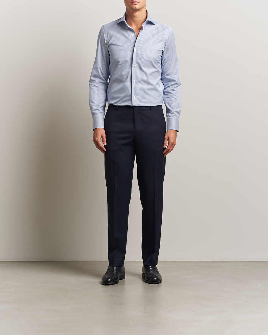 Herr | Skjortor | Finamore Napoli | Milano Slim Cotton Twill Shirt Blue Stripe