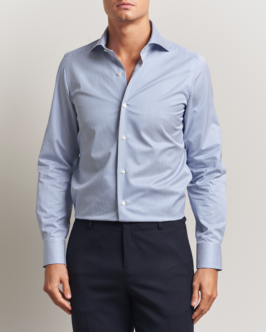 Herr | Skjortor | Finamore Napoli | Milano Slim Cotton Twill Shirt Blue Stripe