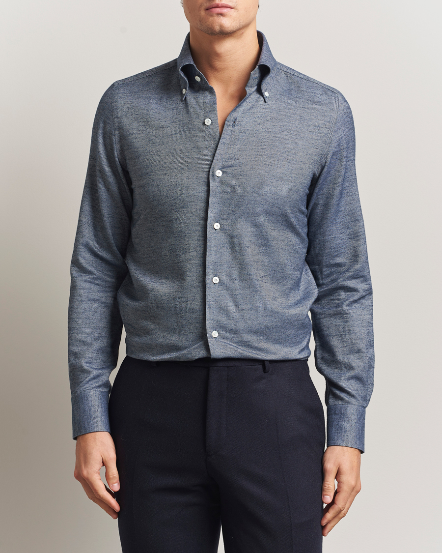 Herr | Skjortor | Finamore Napoli | Milano Slim Cashmere BD Shirt Dark Blue