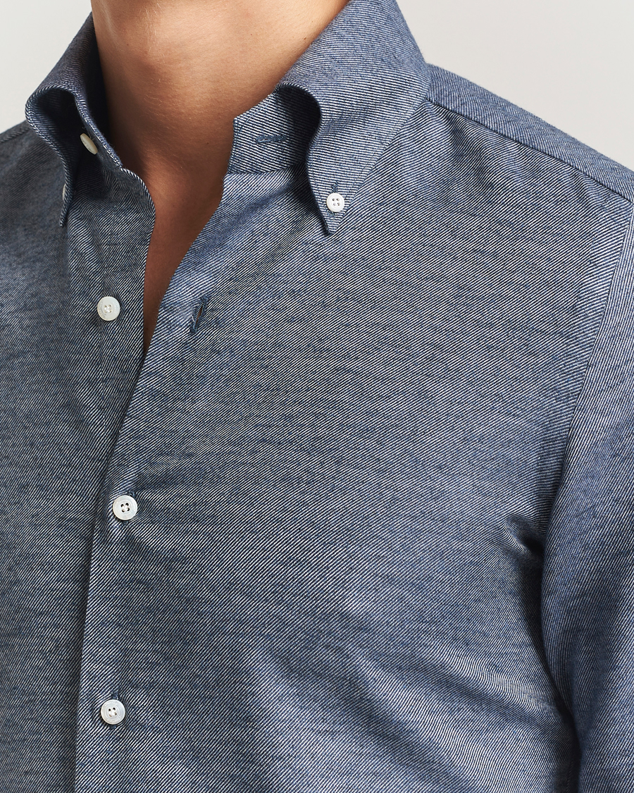 Herr | Skjortor | Finamore Napoli | Milano Slim Cashmere BD Shirt Dark Blue