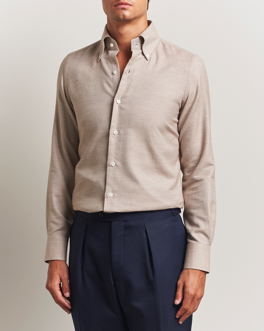 Herr | Skjortor | Finamore Napoli | Milano Slim Cashmere BD Shirt Beige