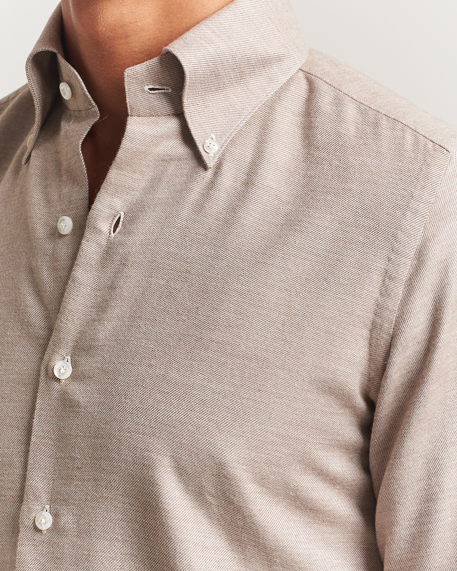 Herr | Skjortor | Finamore Napoli | Milano Slim Cashmere BD Shirt Beige