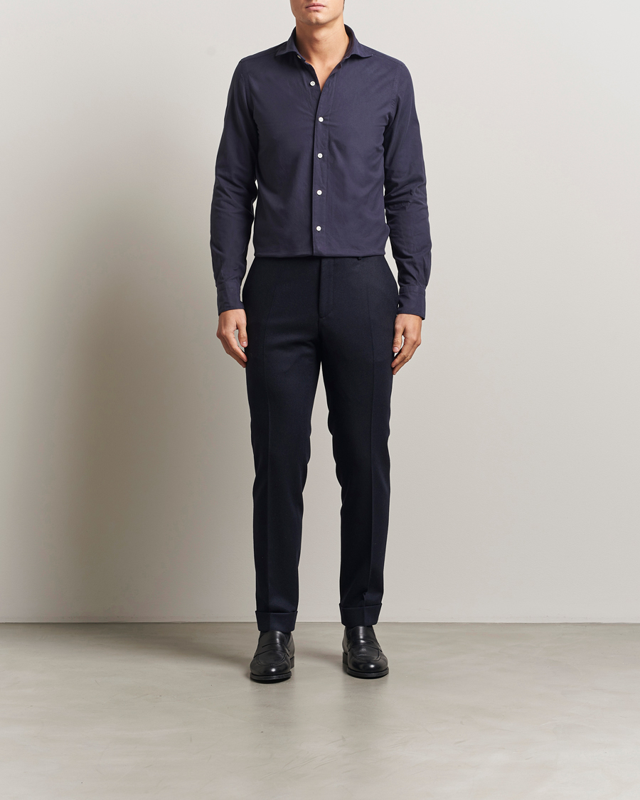 Herr | Skjortor | Finamore Napoli | Gaeta Flannel Sport Shirt Navy