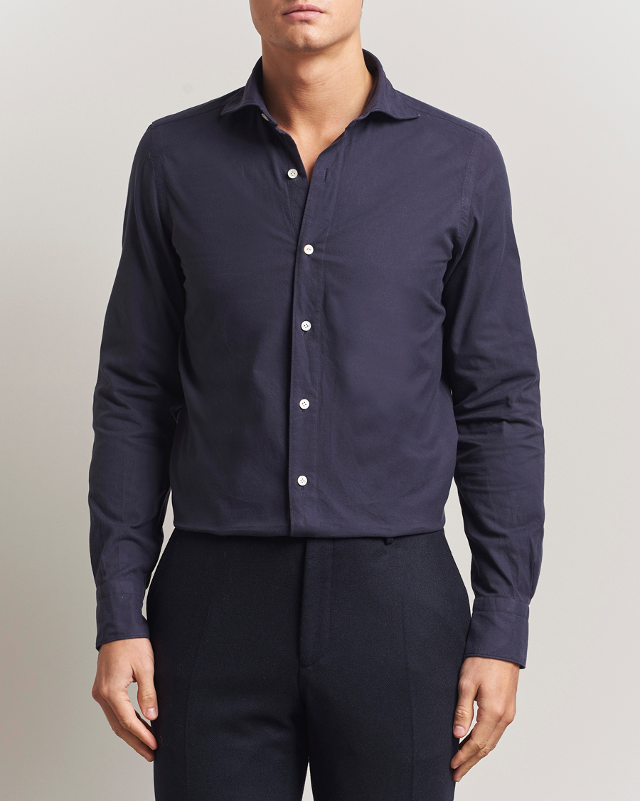 Herr | Skjortor | Finamore Napoli | Gaeta Flannel Sport Shirt Navy