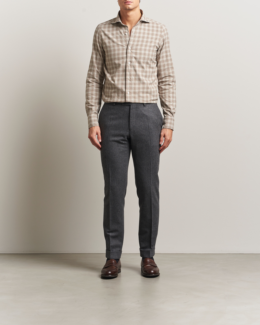 Herr | Skjortor | Finamore Napoli | Gaeta Flannel Sport Shirt Beige Check