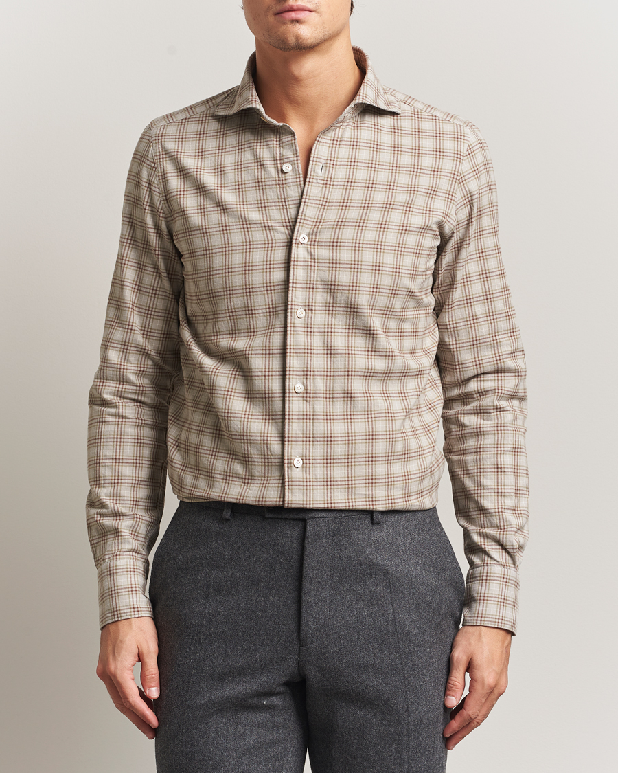 Herr | Skjortor | Finamore Napoli | Gaeta Flannel Sport Shirt Beige Check