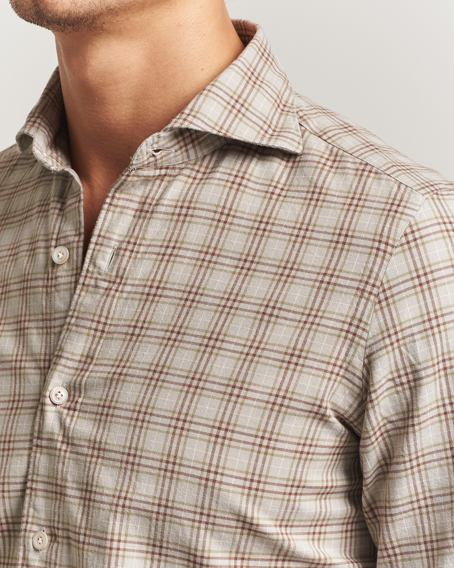 Herr | Skjortor | Finamore Napoli | Gaeta Flannel Sport Shirt Beige Check