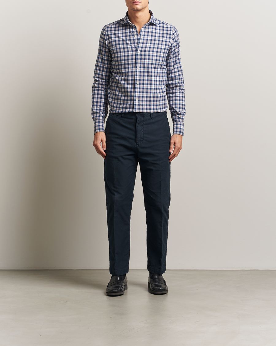 Herr | Skjortor | Finamore Napoli | Gaeta Flannel Sport Shirt Navy Check