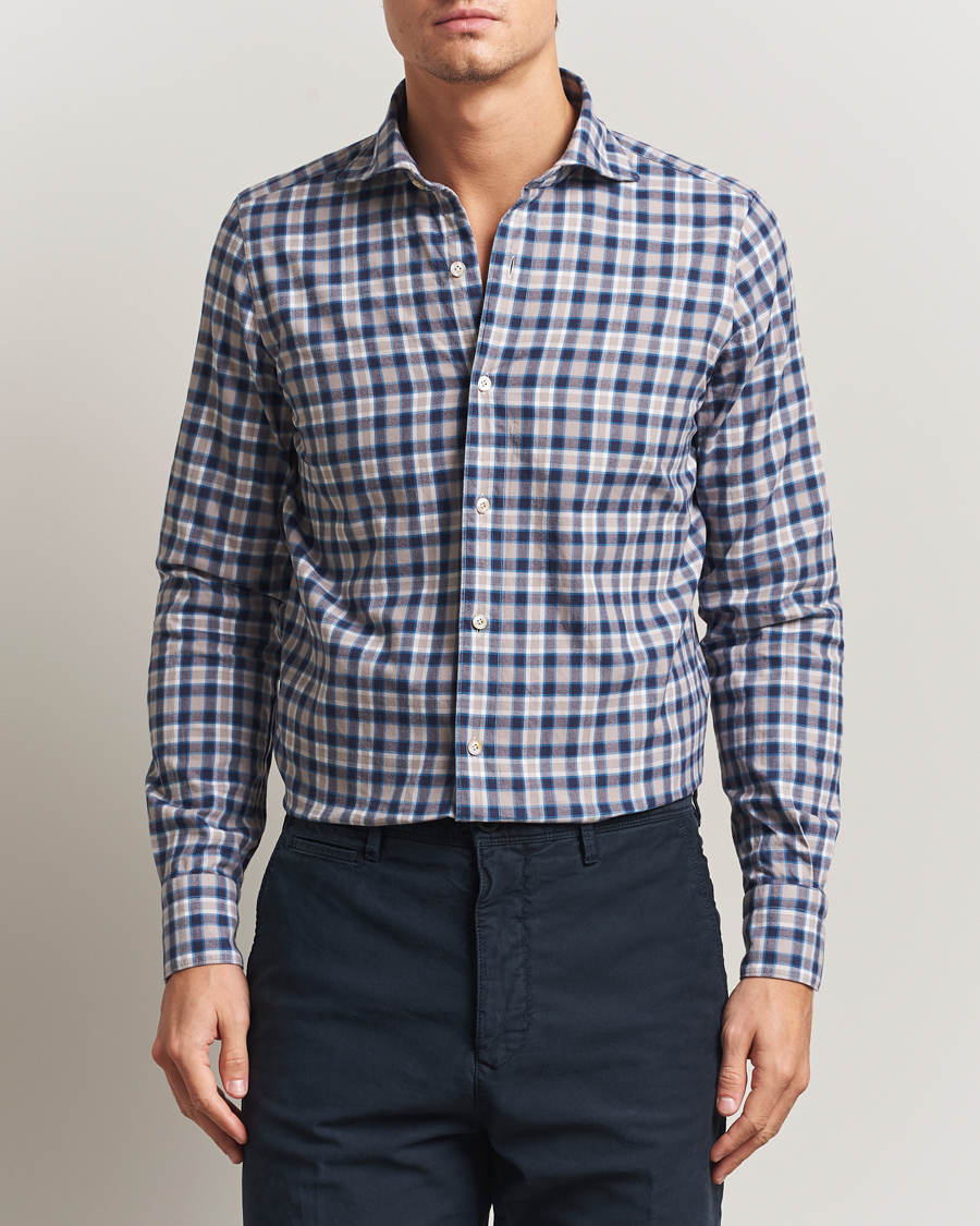 Herr | Skjortor | Finamore Napoli | Gaeta Flannel Sport Shirt Navy Check