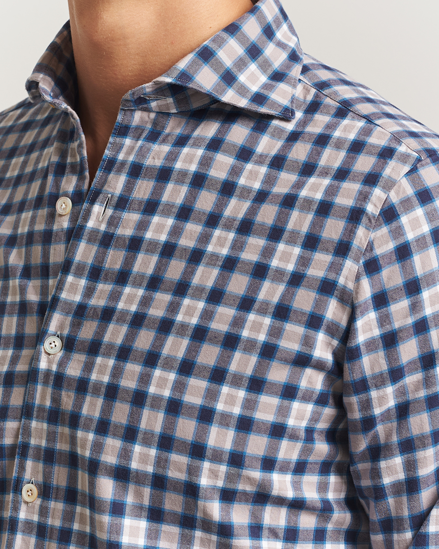 Herr | Skjortor | Finamore Napoli | Gaeta Flannel Sport Shirt Navy Check
