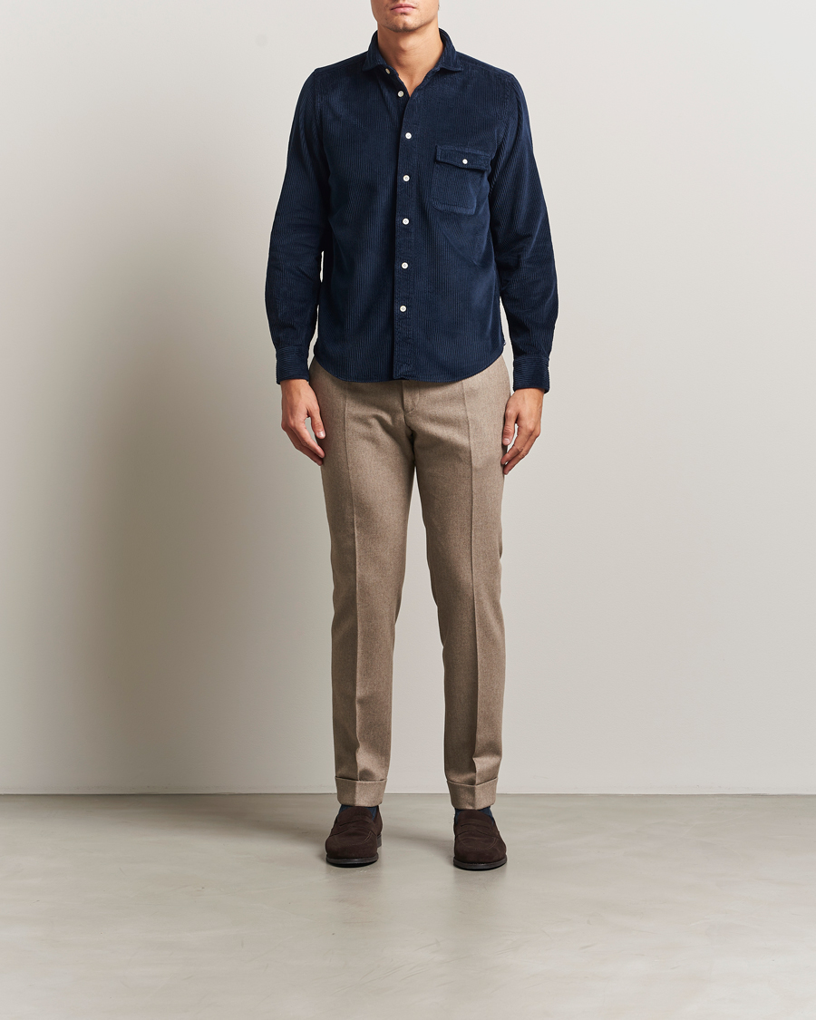 Herr | Skjortor | Finamore Napoli | Garment Dyed Corduroy Overshirt Navy