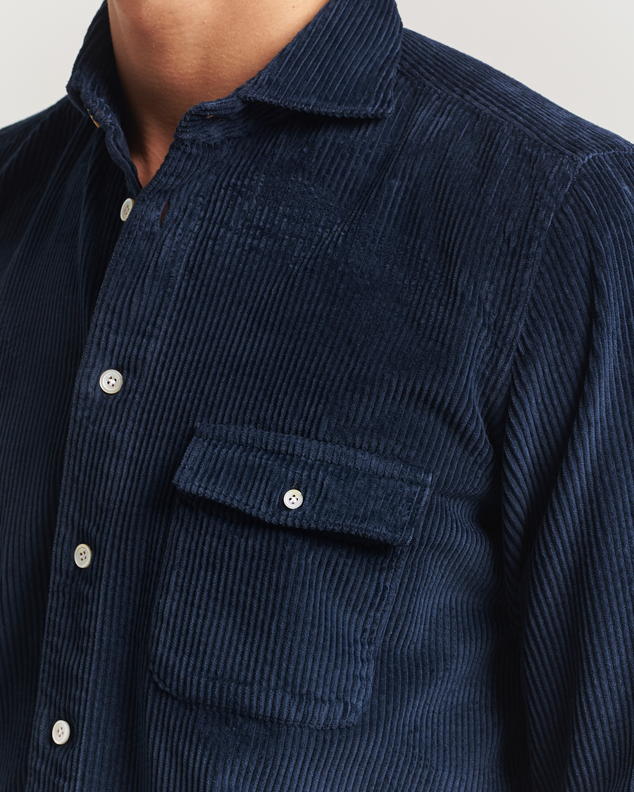 Herr | Skjortor | Finamore Napoli | Garment Dyed Corduroy Overshirt Navy