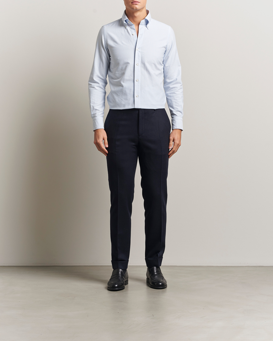 Herr | Skjortor | Finamore Napoli | Gaeta Oxford Button Down Shirt Light Blue Stripe