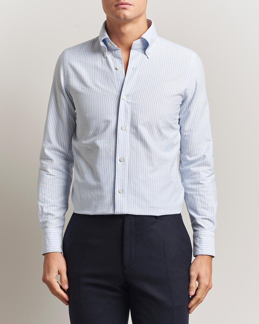 Herr | Skjortor | Finamore Napoli | Gaeta Oxford Button Down Shirt Light Blue Stripe