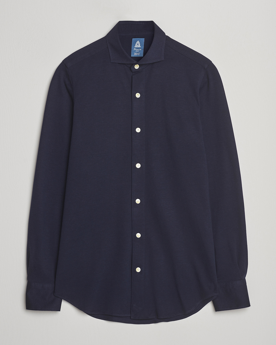Herr | Skjortor | Finamore Napoli | Cotton/Cashmere Jersey Polo Navy