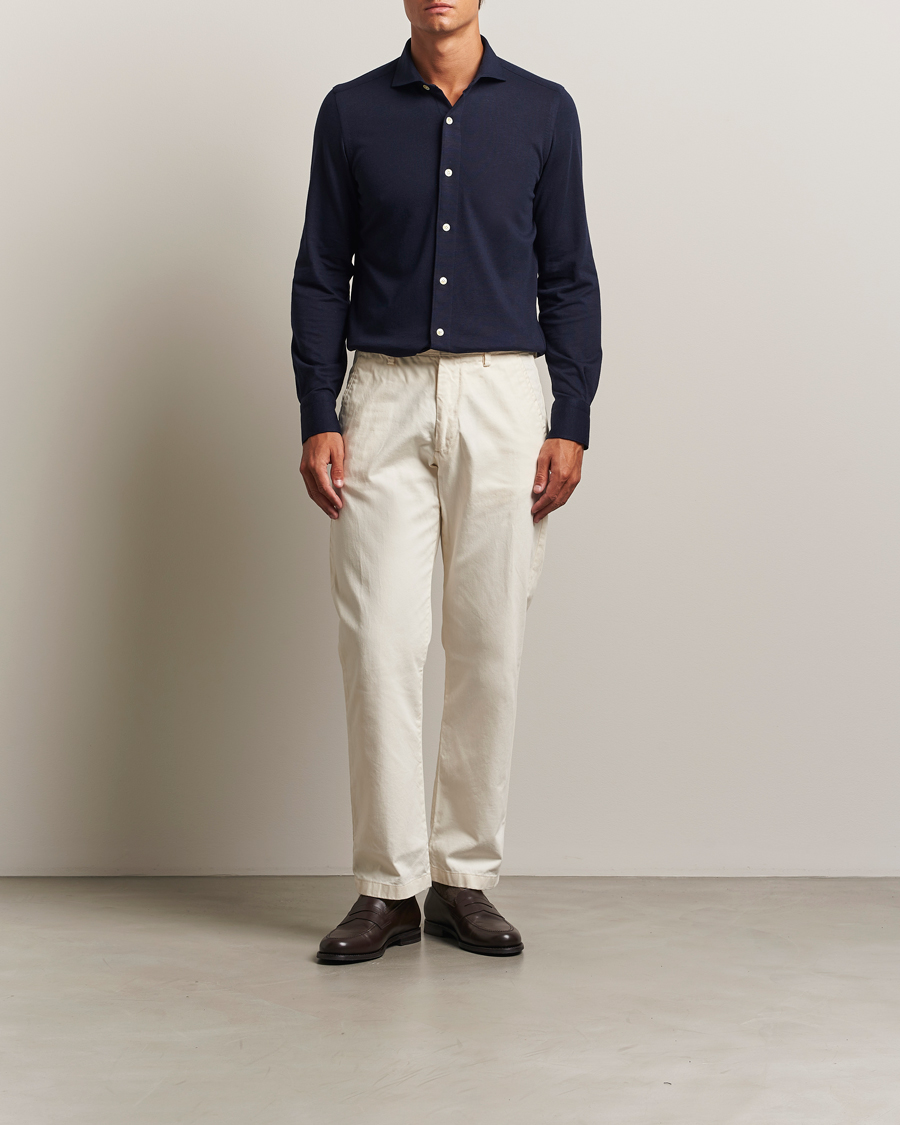 Herr | Skjortor | Finamore Napoli | Cotton/Cashmere Jersey Polo Navy