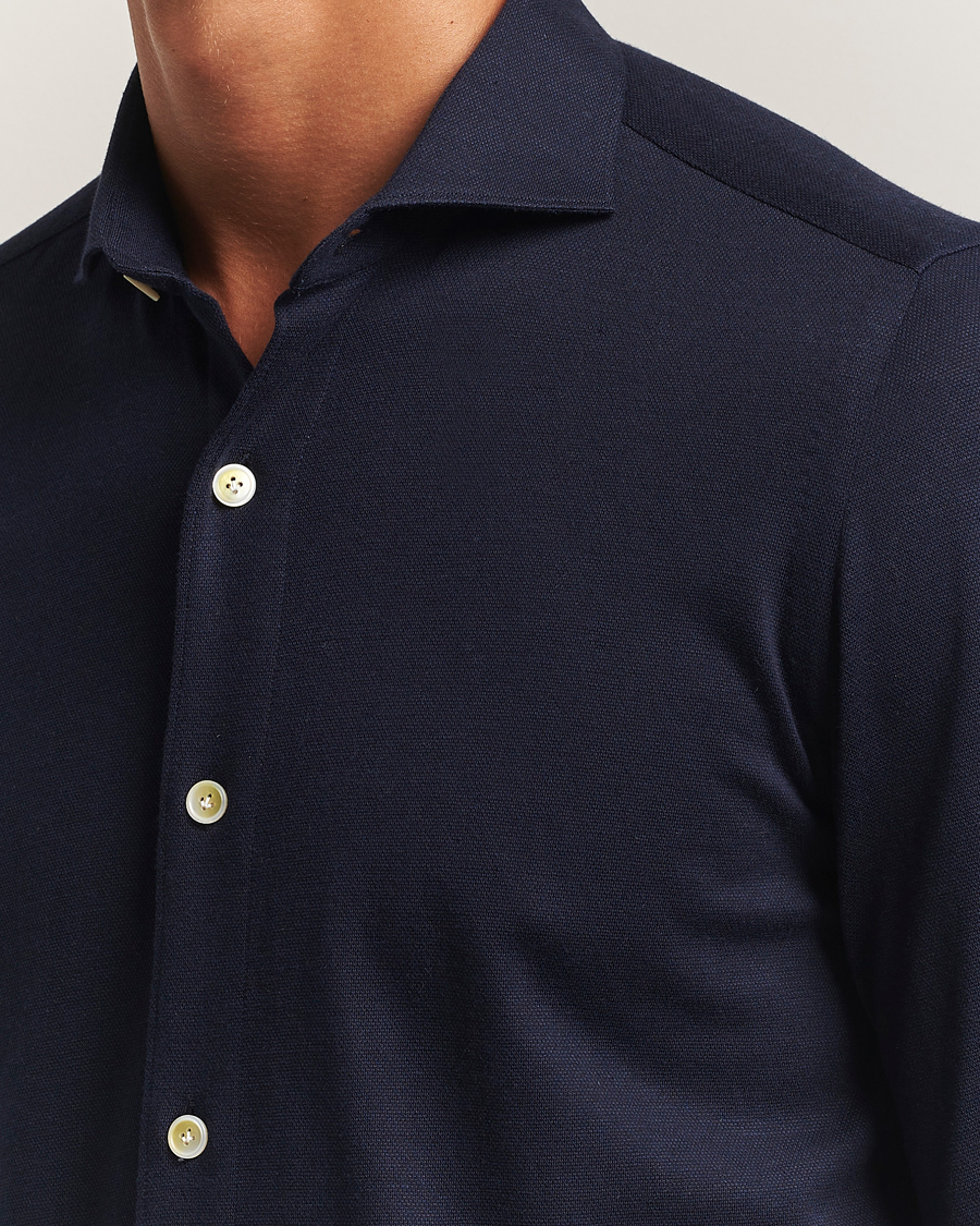 Herr | Skjortor | Finamore Napoli | Cotton/Cashmere Jersey Polo Navy