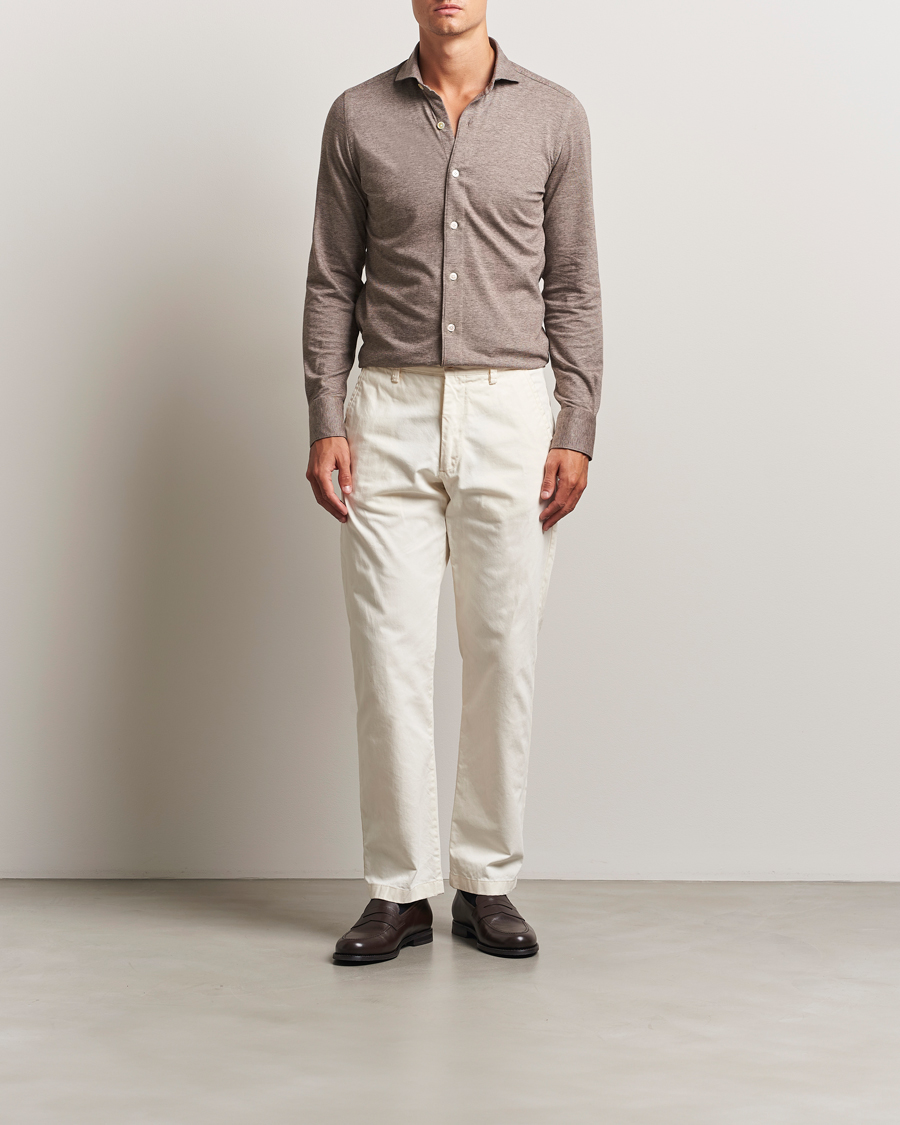 Herr | Skjortor | Finamore Napoli | Cotton/Cashmere Jersey Polo Beige