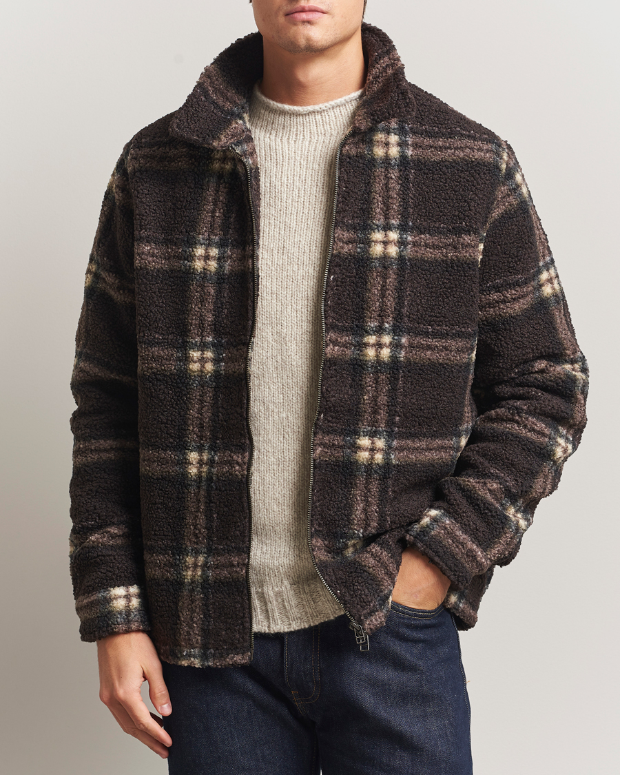 Herr | Tröjor | Forét | Cabin Check Zip Fleece Brown