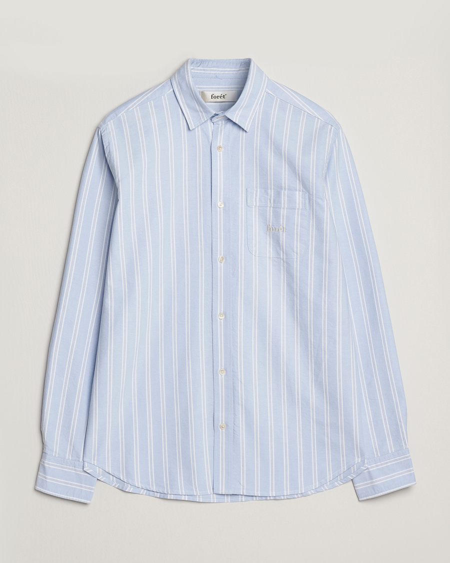 Herr | Skjortor | Forét | Juno Embroidered Oxford Shirt Light Blue Stripe