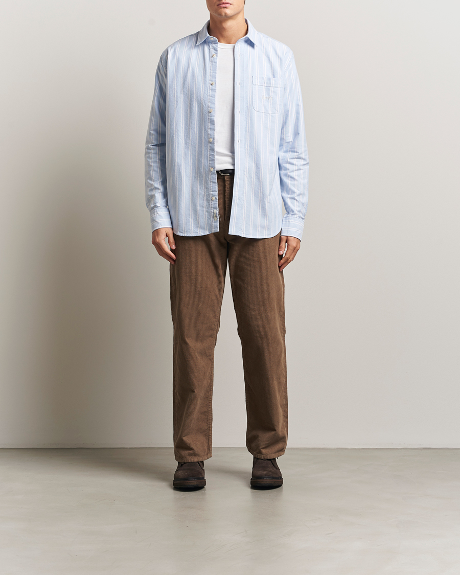 Herr | Skjortor | Forét | Juno Embroidered Oxford Shirt Light Blue Stripe