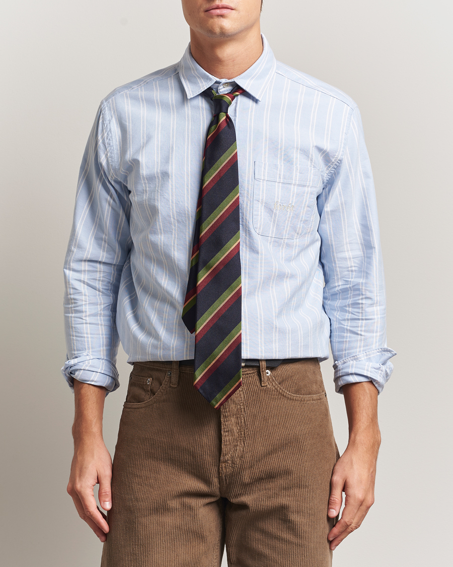 Herr | Skjortor | Forét | Juno Embroidered Oxford Shirt Light Blue Stripe