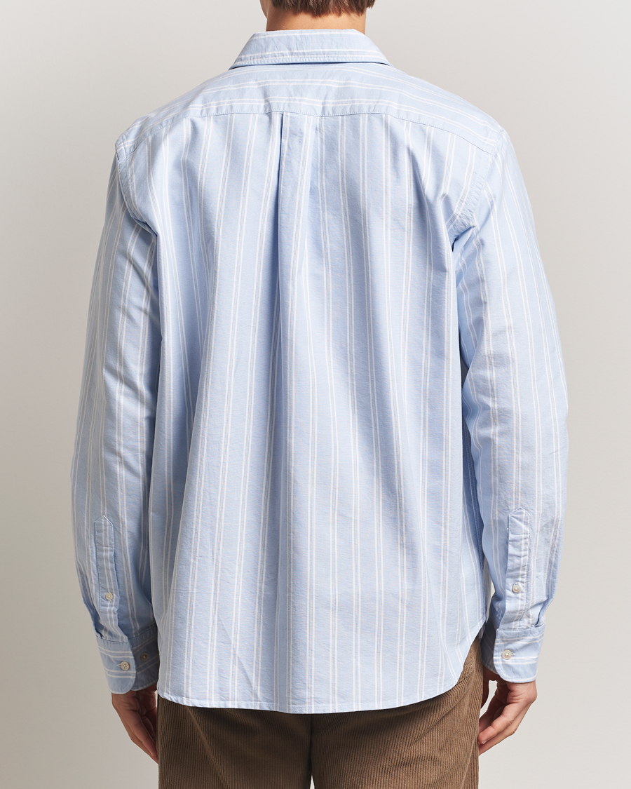 Herr | Skjortor | Forét | Juno Embroidered Oxford Shirt Light Blue Stripe