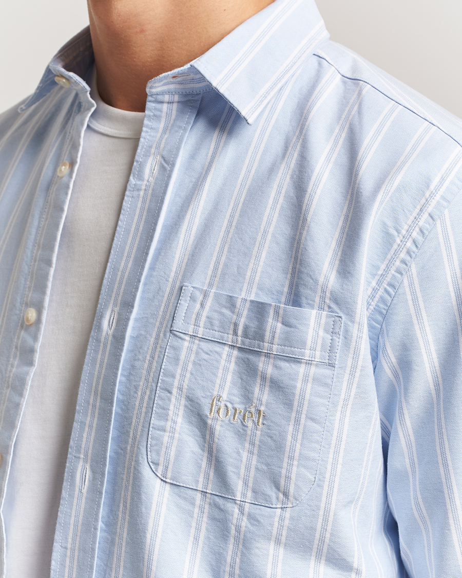 Herr | Skjortor | Forét | Juno Embroidered Oxford Shirt Light Blue Stripe