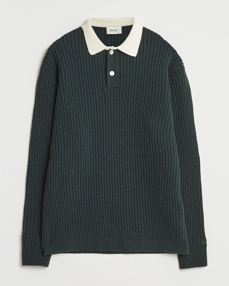 Herr | Tröjor | Forét | Sow Rib Polo Knit Dark Green