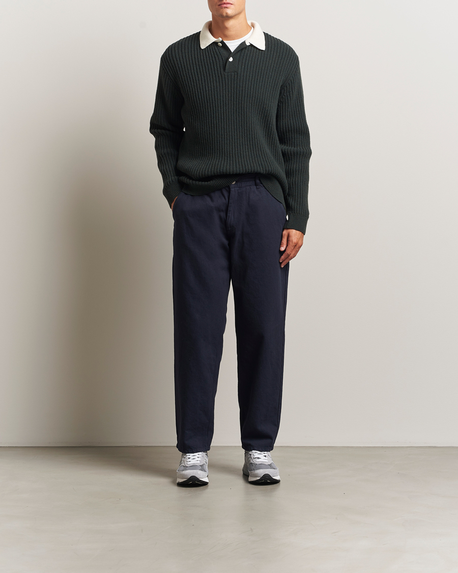 Herr | Tröjor | Forét | Sow Rib Polo Knit Dark Green