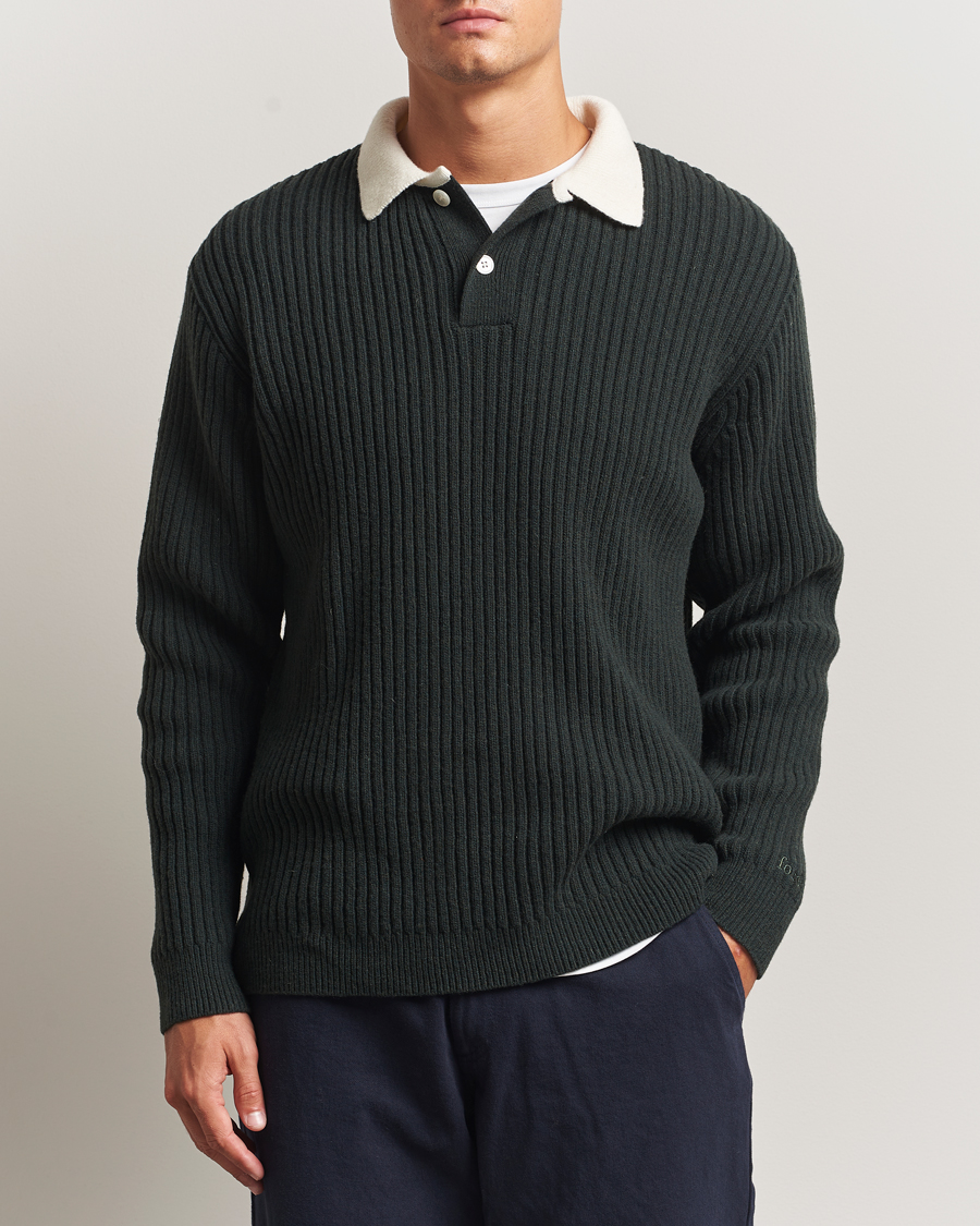 Herr | Tröjor | Forét | Sow Rib Polo Knit Dark Green