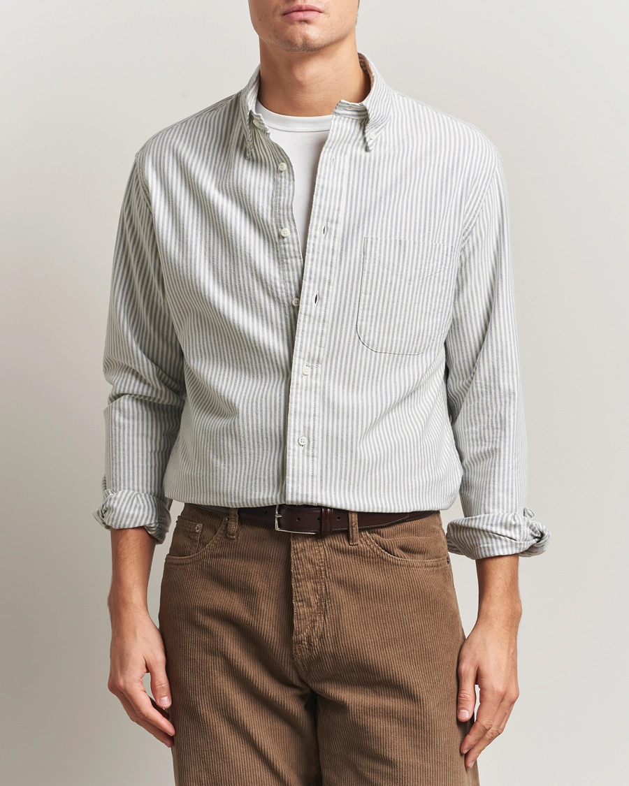 Herr | Skjortor | Gitman Vintage | Brushed Oxford Button Down Shirt Blue Stripe