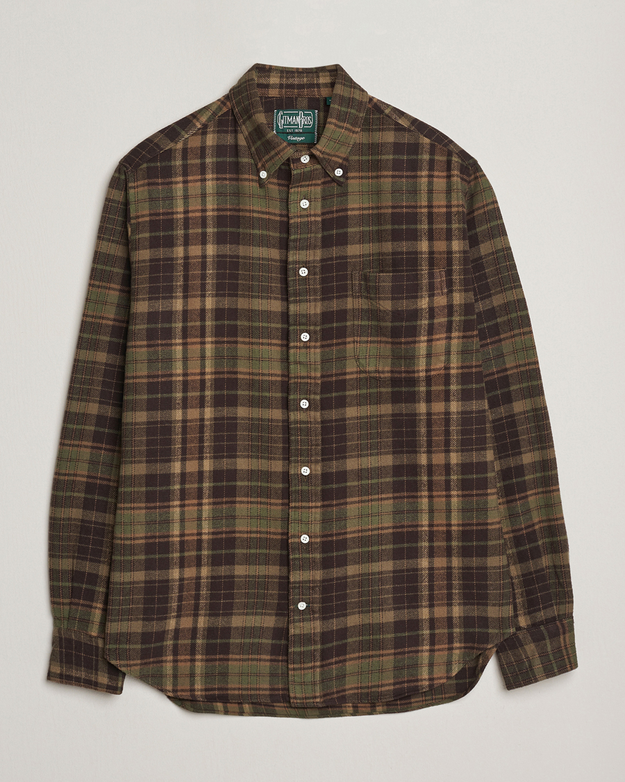 Herr | Skjortor | Gitman Vintage | Brushed Winter Madras Button Down Shirt Brown/Olive