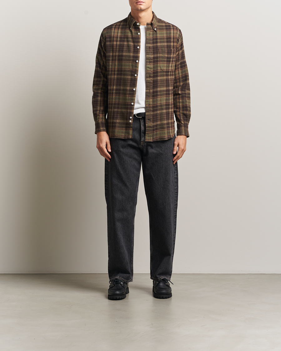 Herr | Skjortor | Gitman Vintage | Brushed Winter Madras Button Down Shirt Brown/Olive